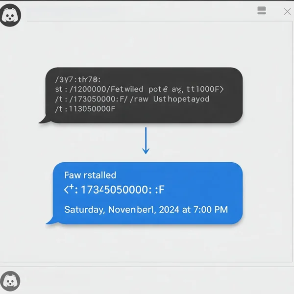 Ejemplo de una marca de tiempo generada pegada y representada en Discord