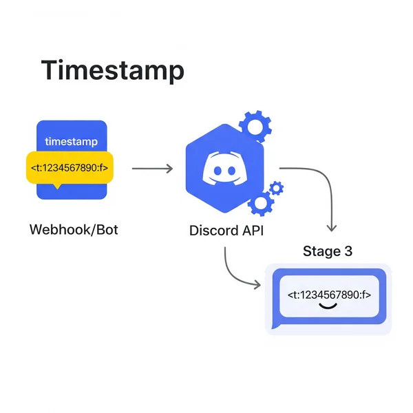 展示 Webhook 如何使用原始 Discord 时间戳代码的示意图