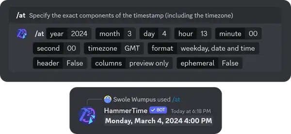 Discord bot command for setting timers or reminders.