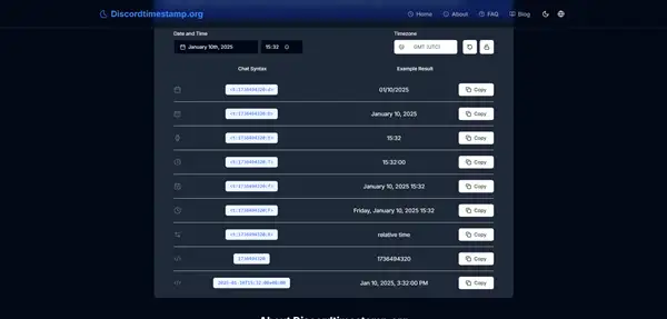 Discord Timestamp Generator 界面突出显示功能。